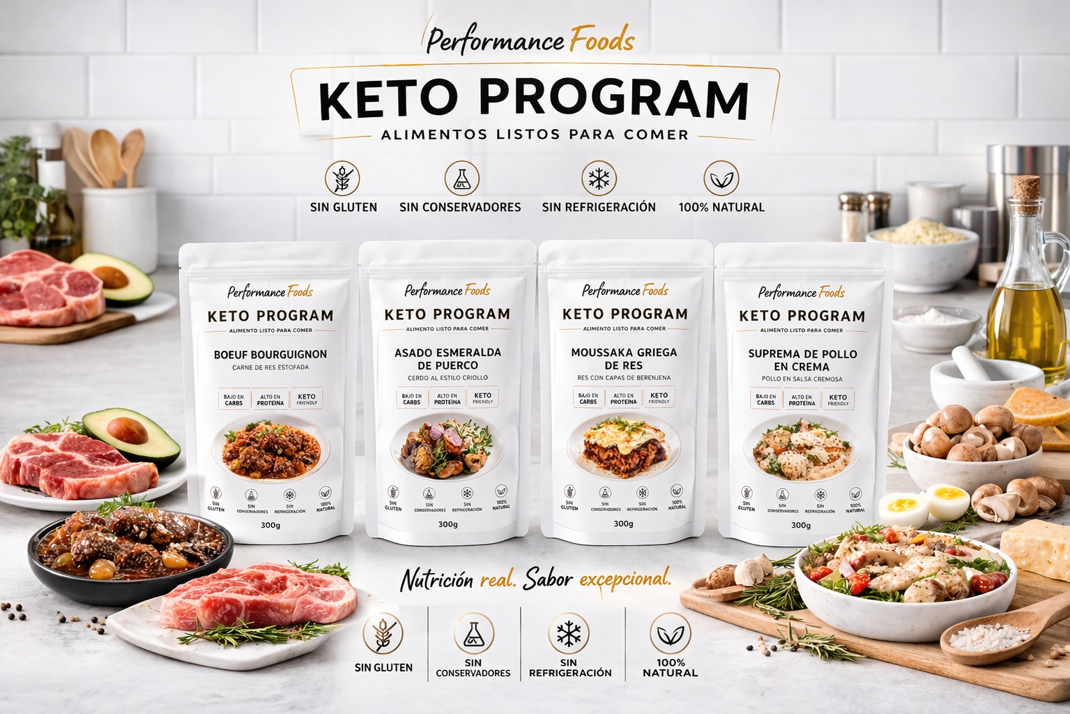 Keto Program: pouches de Boeuf Bourguignon, Asado Esmeralda, Moussaka y Suprema de pollo